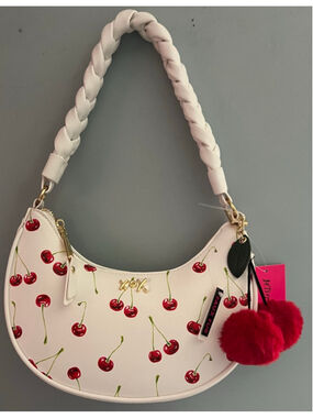 NWT Women's Betsey Johnson Cherry Print Shoulder White Red